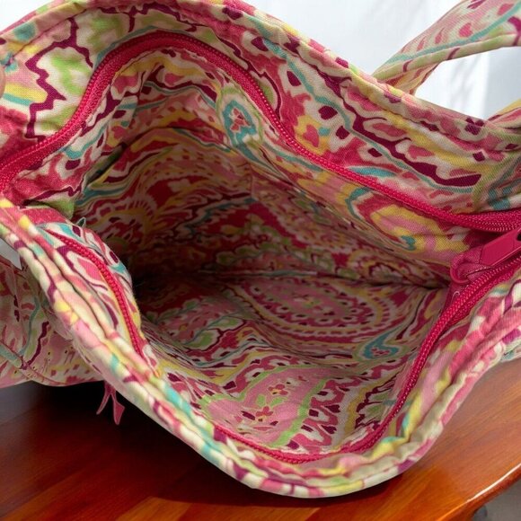 Vera Bradley Quilted Paisley Crossbody Bag Pink Yellow Green 9.5"W x 11"H - Picture 2 of 5